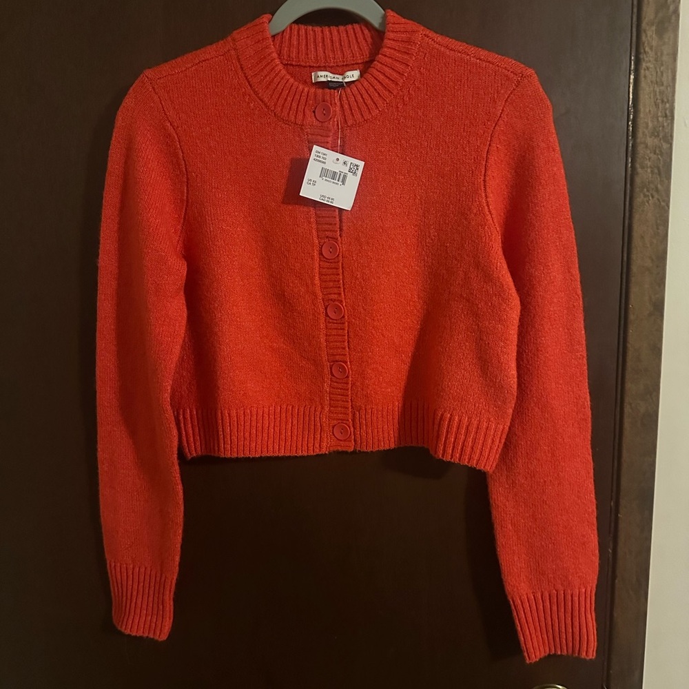 red sweater cardigan